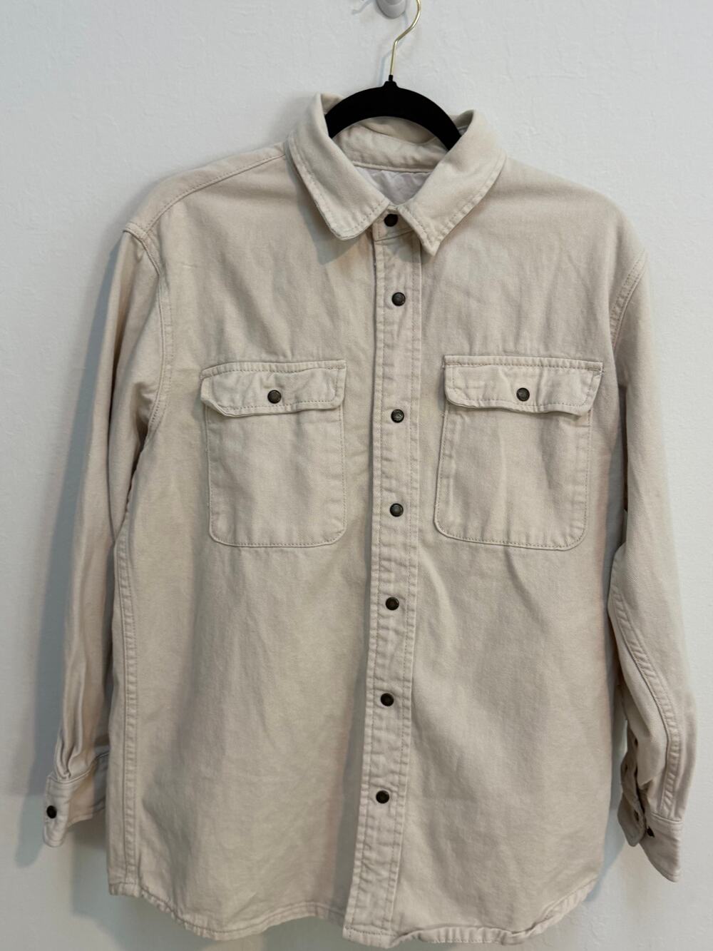 J Galt Shanghai Shirt XS Cream Cotton Snap Front Utility Oversized Button Up